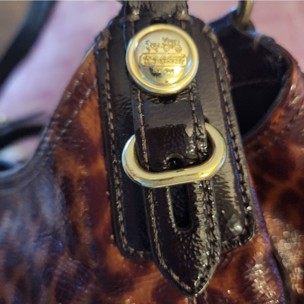 Coach Maggie Mia Patent Leather Ocelot Print Purse, Gold Hardware - Picture 7 of 14